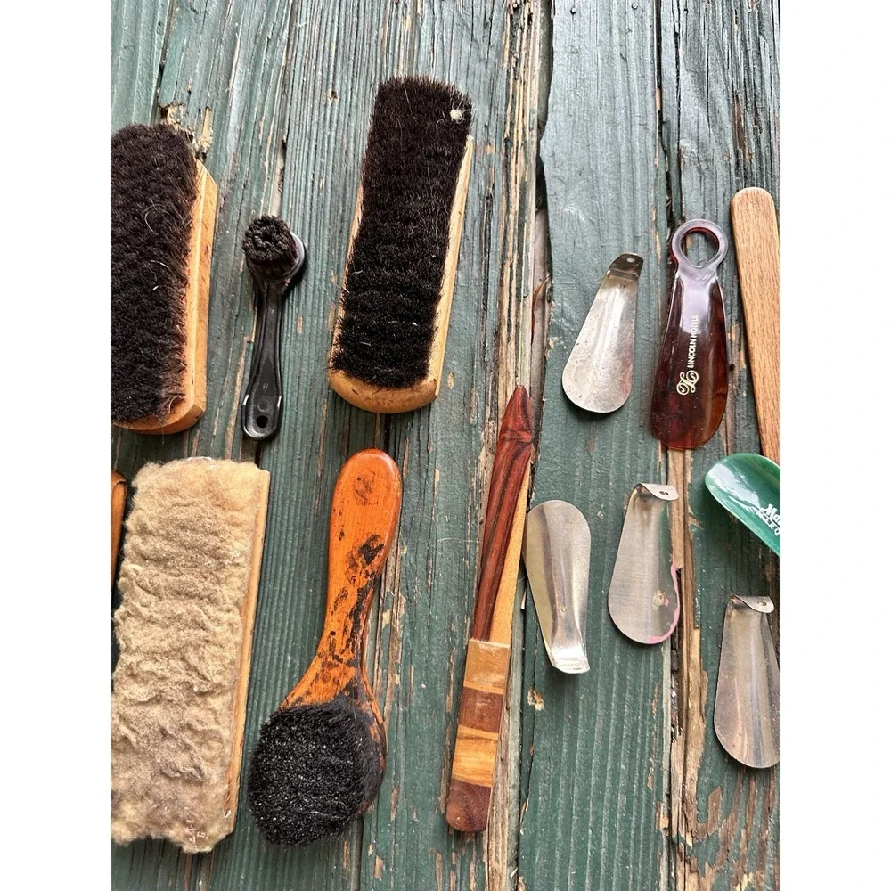 Shoe Shining Brushes Lot of 9 Horse Hair Shoe Polishing Brushes Vintage